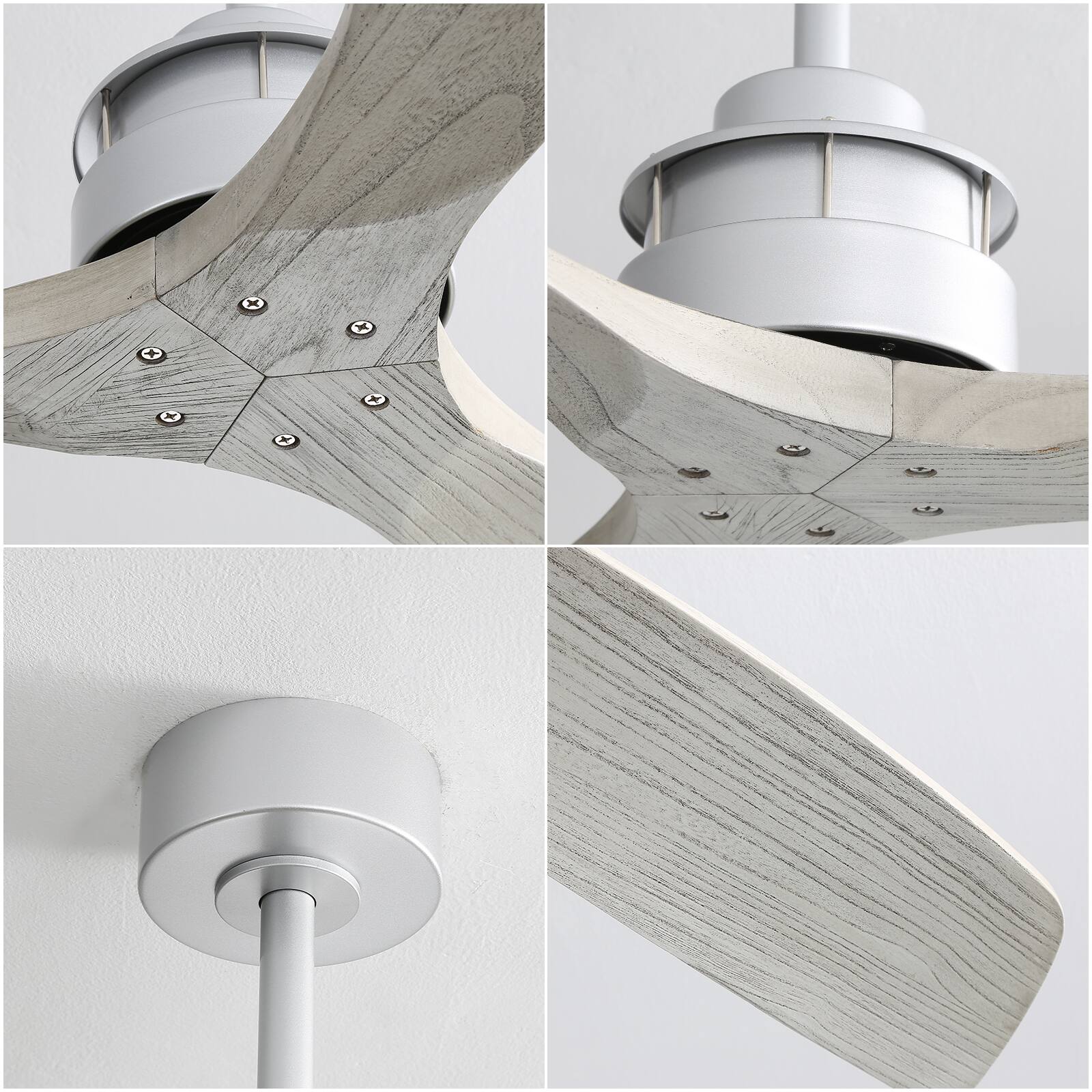 Back. Sofucor - 60 Inch Ceiling Fan No Light Modern Solid Wood Ceiling Fan with Remote High Airflow Quiet Reversible DC Motor 6 Speeds - Silver.