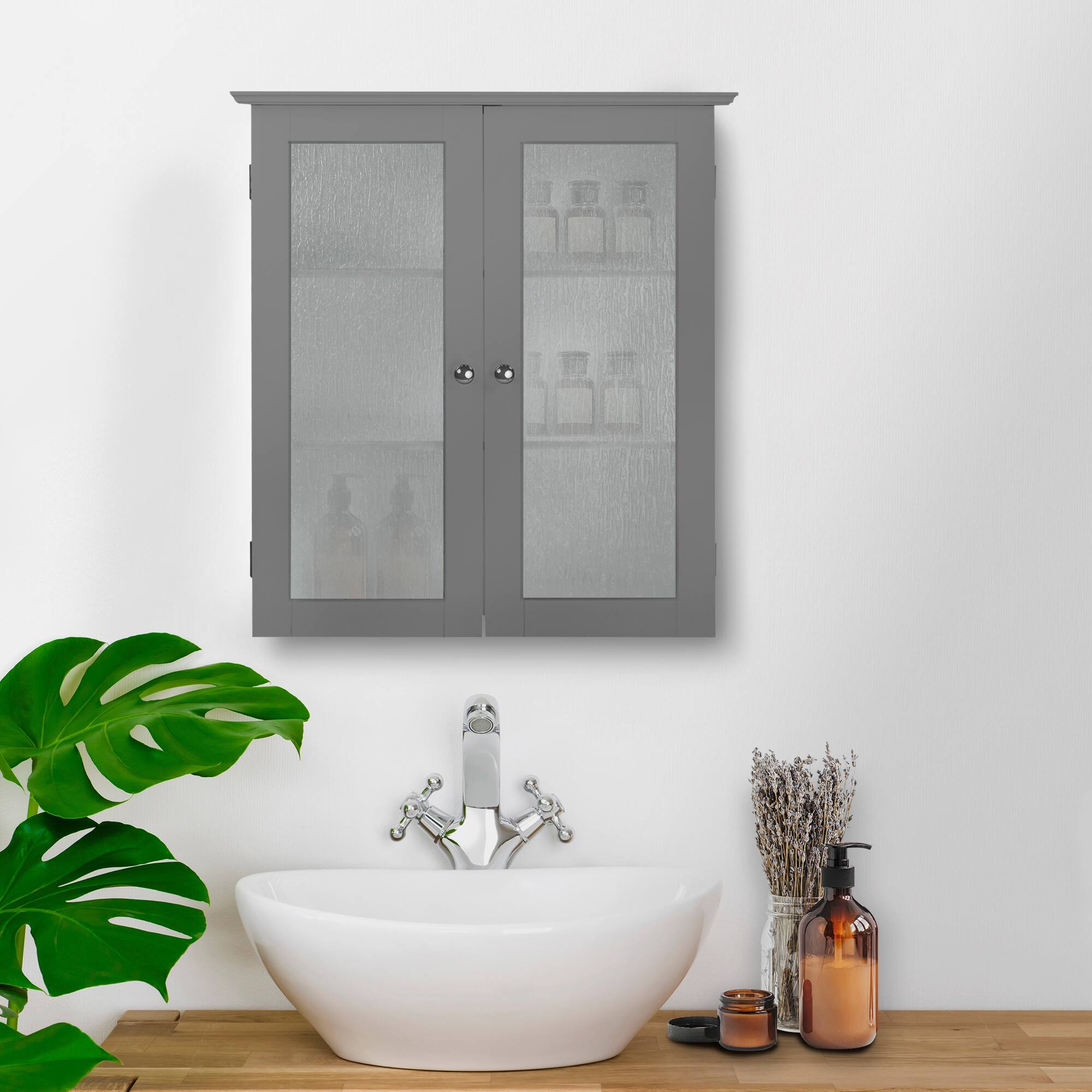 Front. Teamson Home - Teamson Home Connor Removable Two-Door Wall Cabinet, White - Gray.