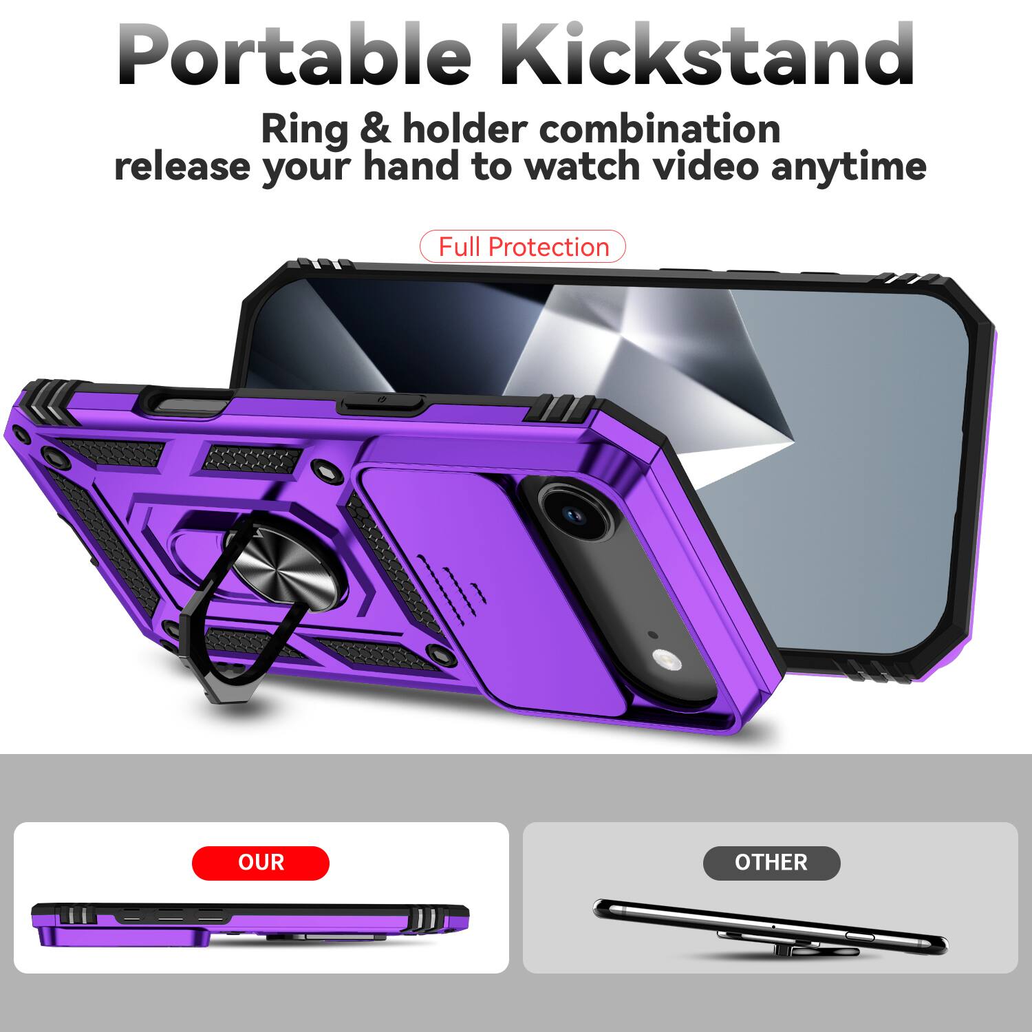 Portable Kickstand  
Ring & holder combination release your hand to watch video anytime  
Full Protection  

OUR  
OTHER