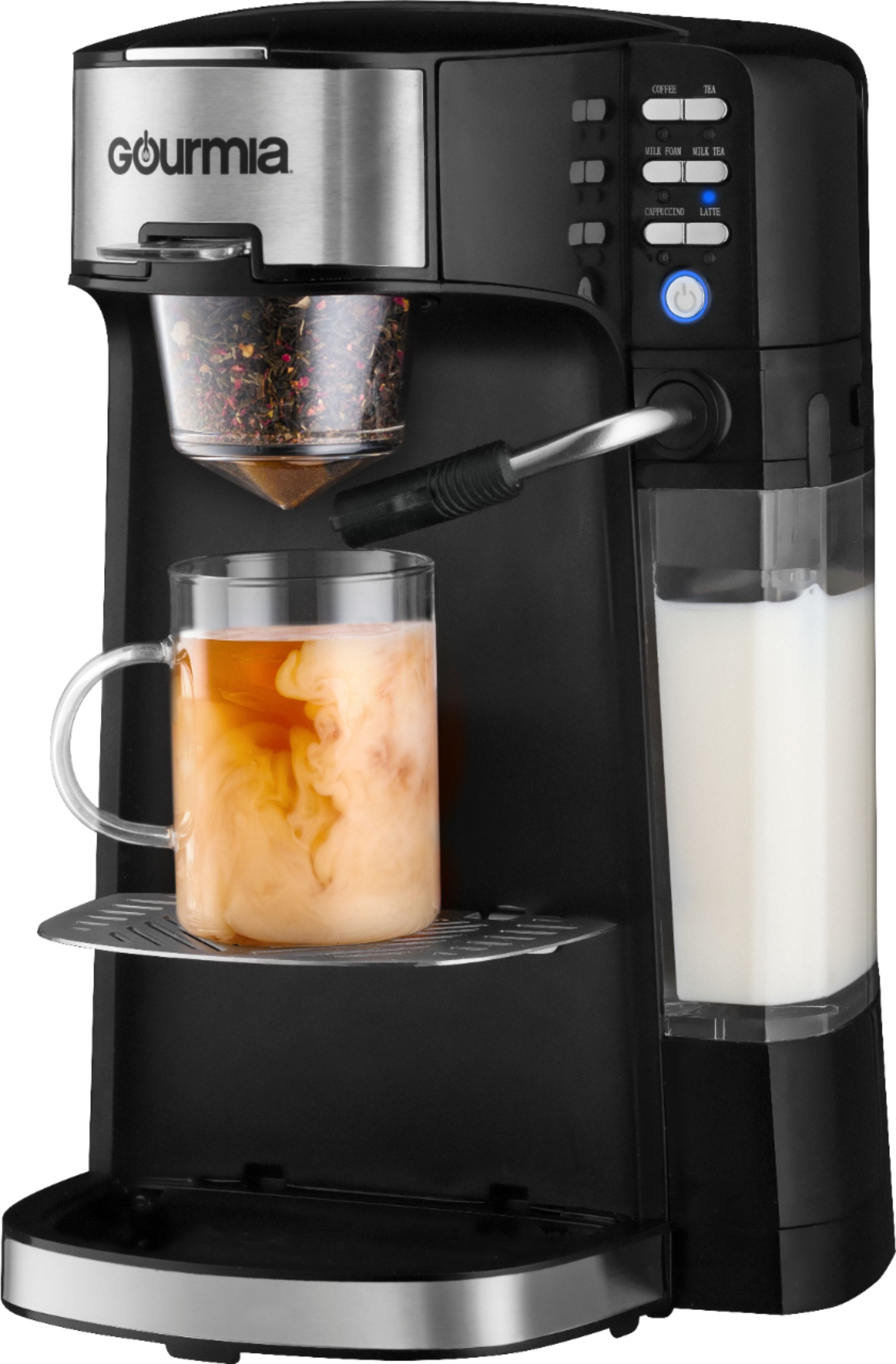 Coffee Machine, Gourmia GCM4000 3 in 1 Single Serve Coffee Maker and Milk  Frother and Steamer - Universal K Cup Compatibility - One Button Latte and Cappuccino  Brewer - Adjustable Drip Tray