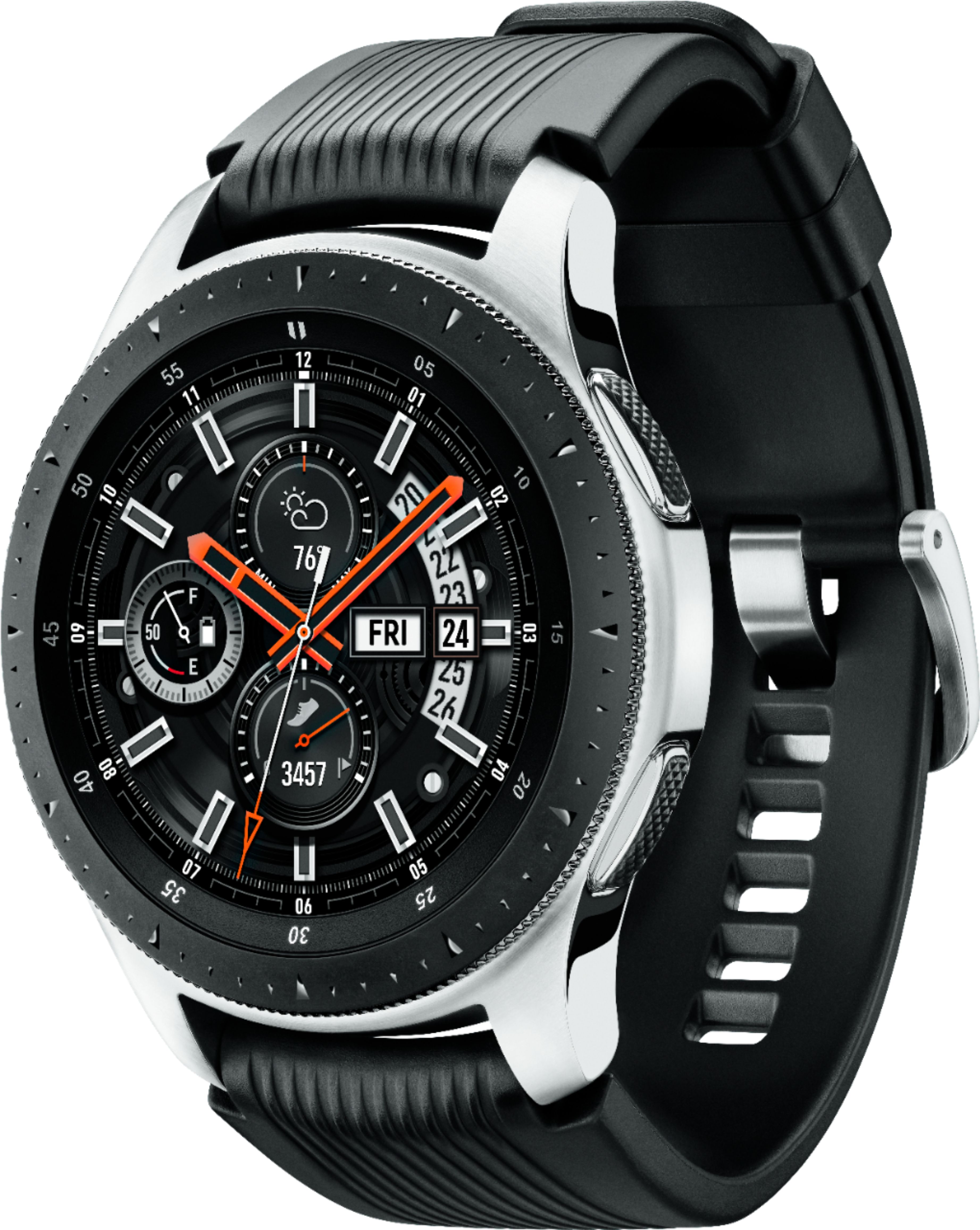 Left View: Samsung - Galaxy Watch Smartwatch 46mm Stainless Steel - Silver