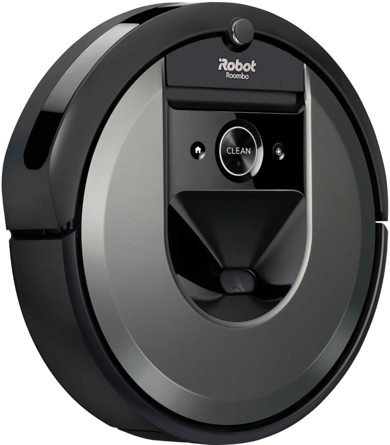 Angle View: iRobot - Roomba i7+ (7550) Wi-Fi Connected Self-Emptying Robot Vacuum - Charcoal