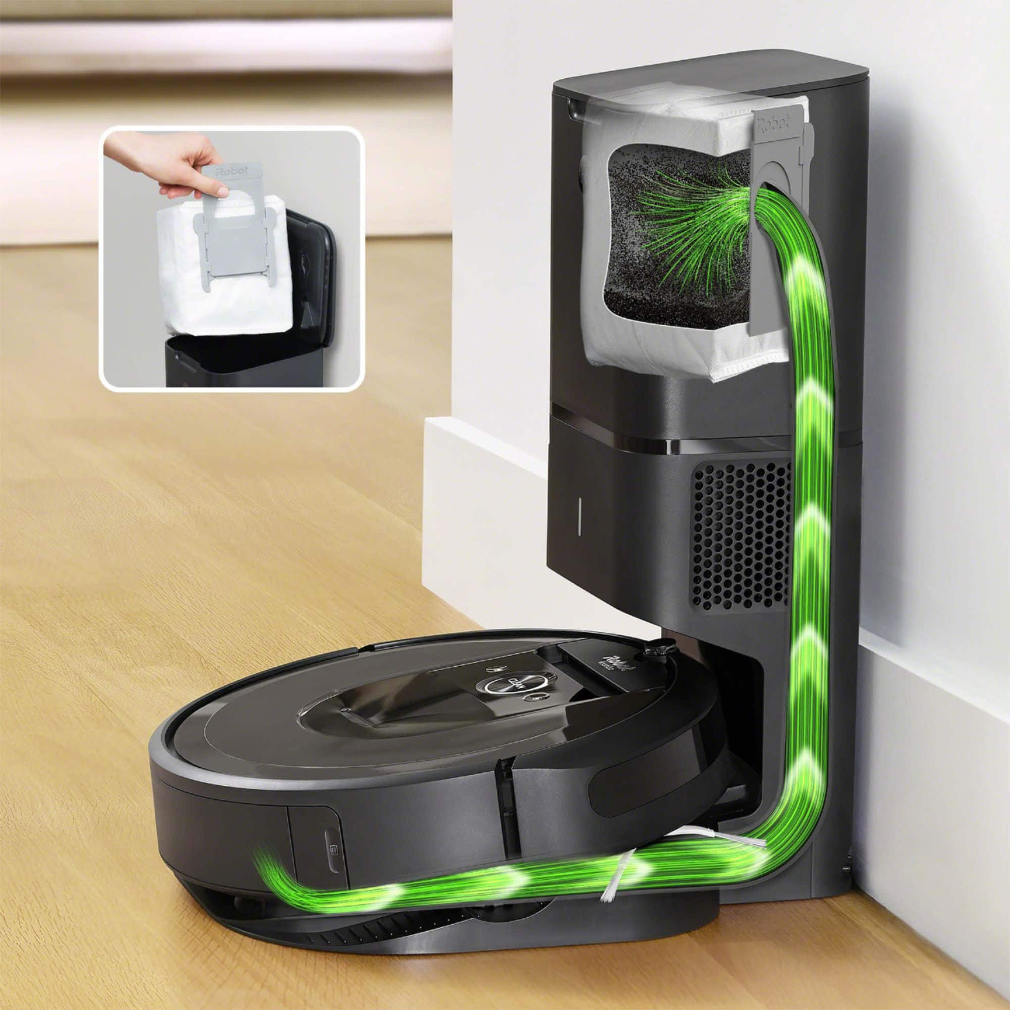 Alt View 30. iRobot - Roomba i7+ (7550) Wi-Fi Connected Self-Emptying Robot Vacuum - Charcoal.