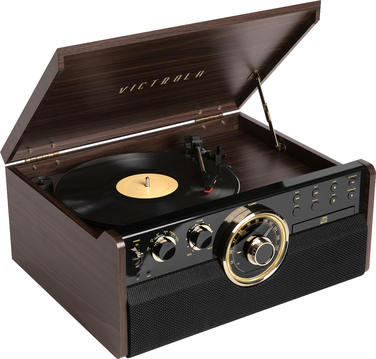 Victrola Empire Bluetooth 6-in-1 Record Player Gold/Brown/Black VTA-370B - Best Buy