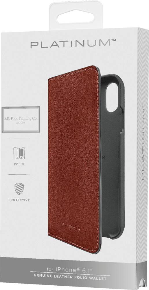 leather folio case for apple iphone xr - bourbon leather folio case for apple iphone xr - bourbon