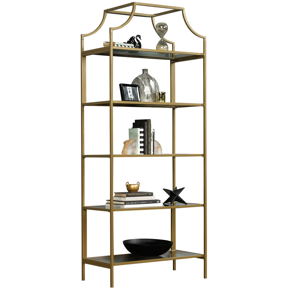 Left View: Sauder - International Lux Collection 5-Shelf Bookcase - Satin Gold