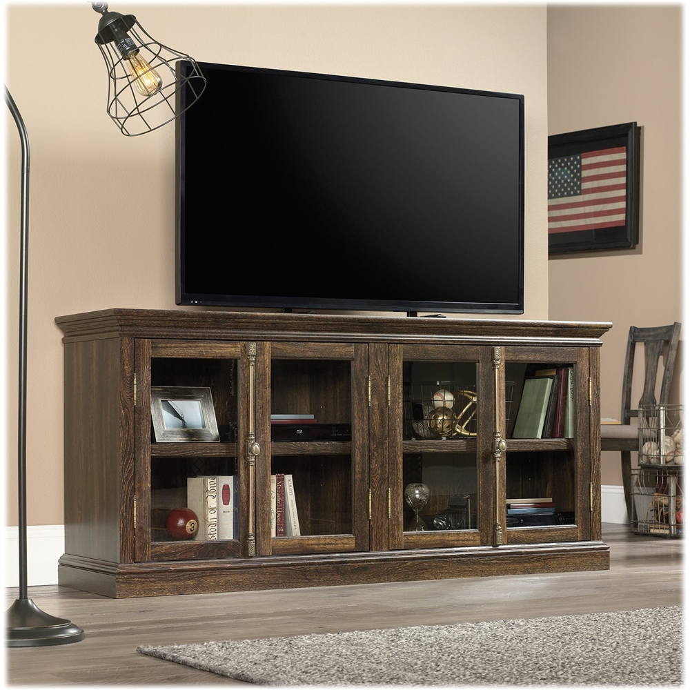 Left View: Sauder - Barrister Lane Collection TV Cabinet for Most Flat-Panel TVs Up to 80" - Iron Oak