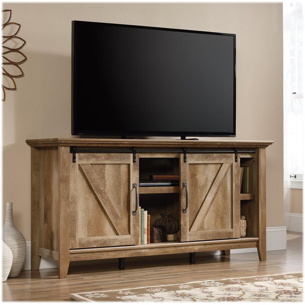 Left View: Sauder - Dakota Pass Collection TV Cabinet for Most Flat-Panel TVs Up to 70" - Craftsman Oak