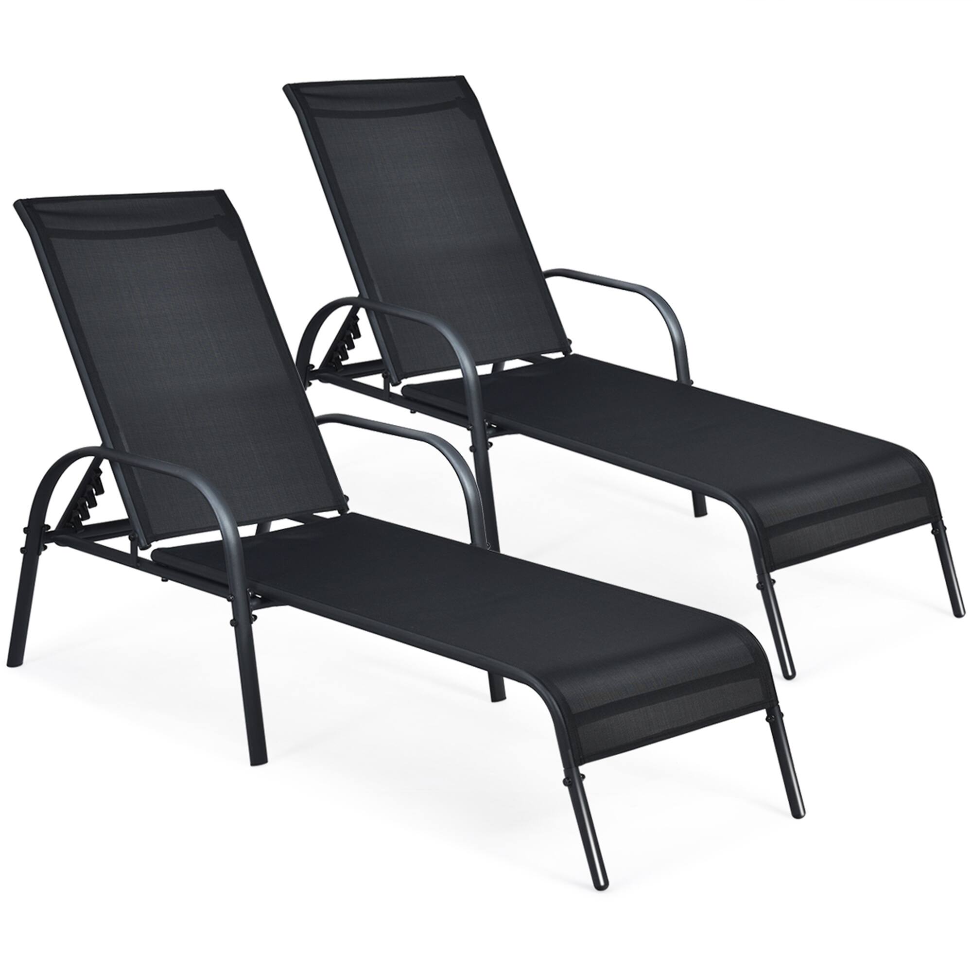 Alt View 1. Gymax - Gymax 2PCS Adjustable Chaise Lounge Chair Recliner Patio Yard Outdoor w/ Armrest Black - Black.