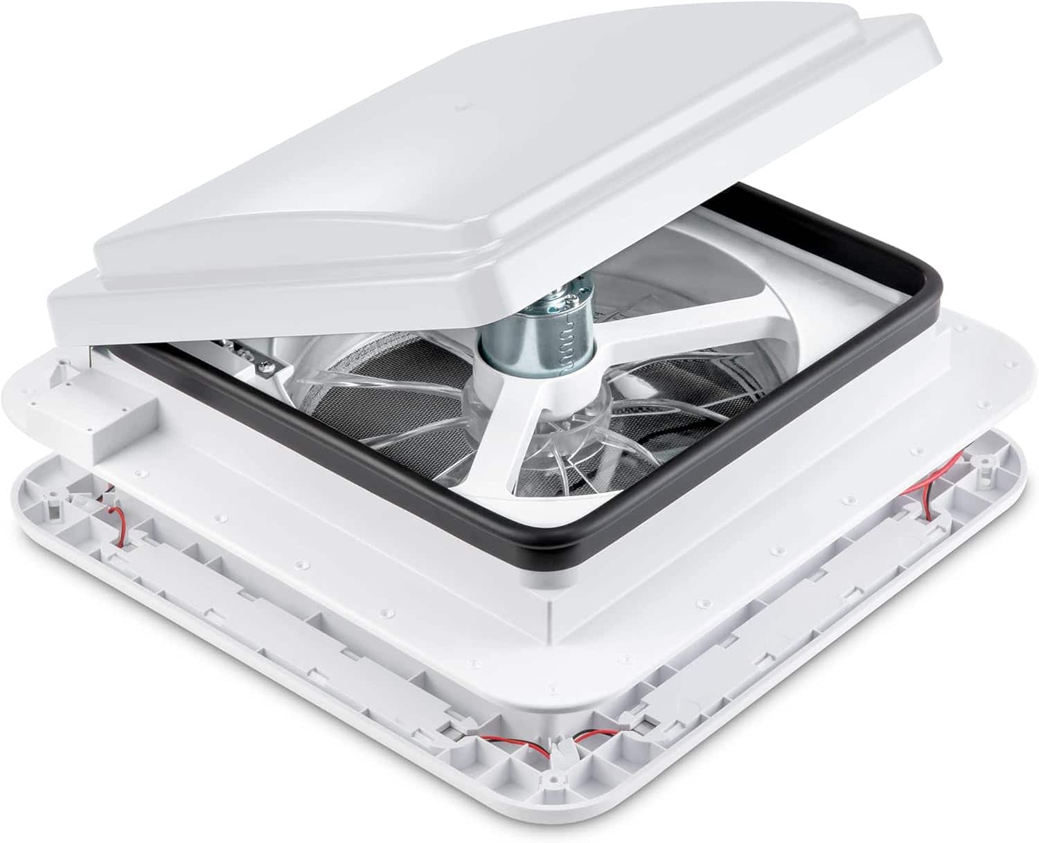 Front. Hike Crew - 11” RV Roof Vent Fan, 12V Manual Camper Fan with 3-Speeds & LED Light - White Lid - White.