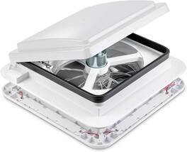 Hike Crew - 11” RV Roof Vent Fan, 12V Manual Camper Fan with 3-Speeds & LED Light - Lid - White