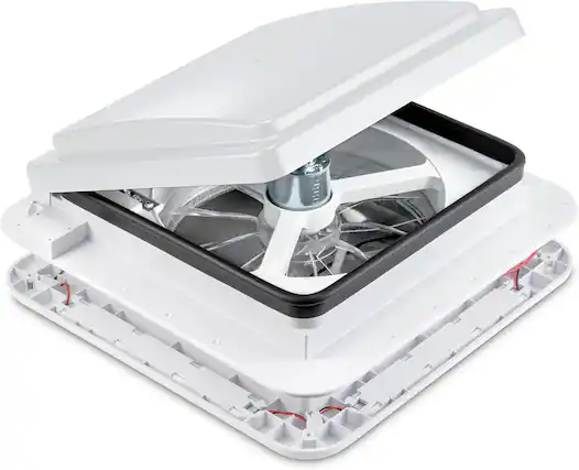 Front. Hike Crew - 11” RV Roof Vent Fan, 12V Manual Camper Fan with 3-Speeds & LED Light - White Lid - White.