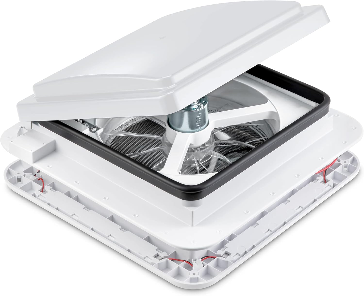 Front. Hike Crew - 11” RV Roof Vent Fan, 12V Manual Camper Fan with 3-Speeds & LED Light - White Lid - White.