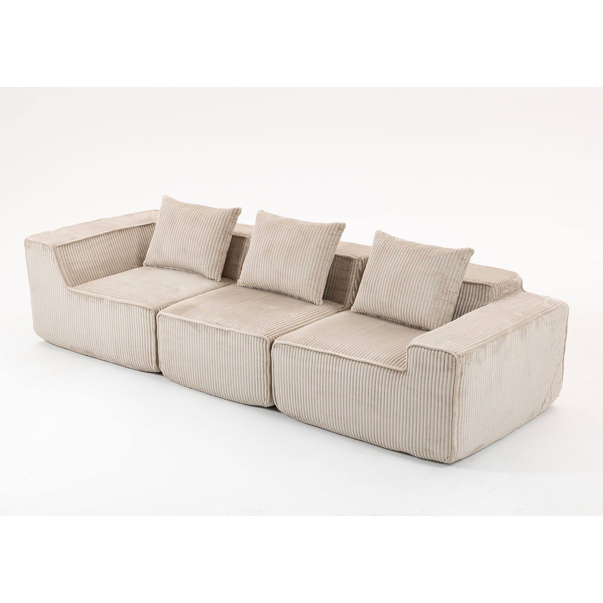 Angle. Kadyn - 111" Modular Sctional Couches with Deep Seat, Compression Cloud Sofa Soft Corduroy Upholstered for Living Room Bedroom - Beige.