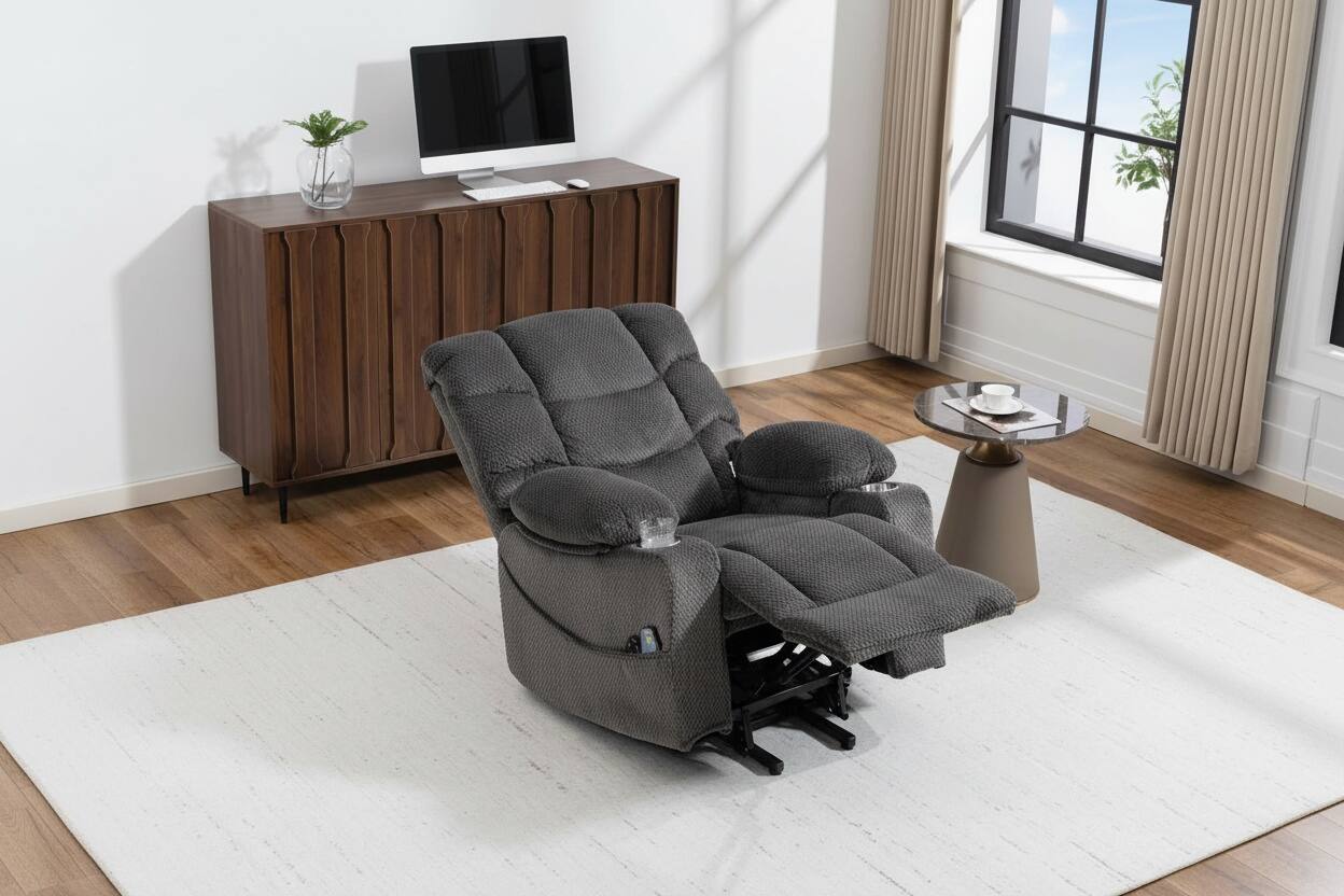 Back. Forest'nSky - Ultra-Wide Heated Massage Office Chair with Lift Assist, Swivel - for Living Room, Bedroom, Grey - Grey.