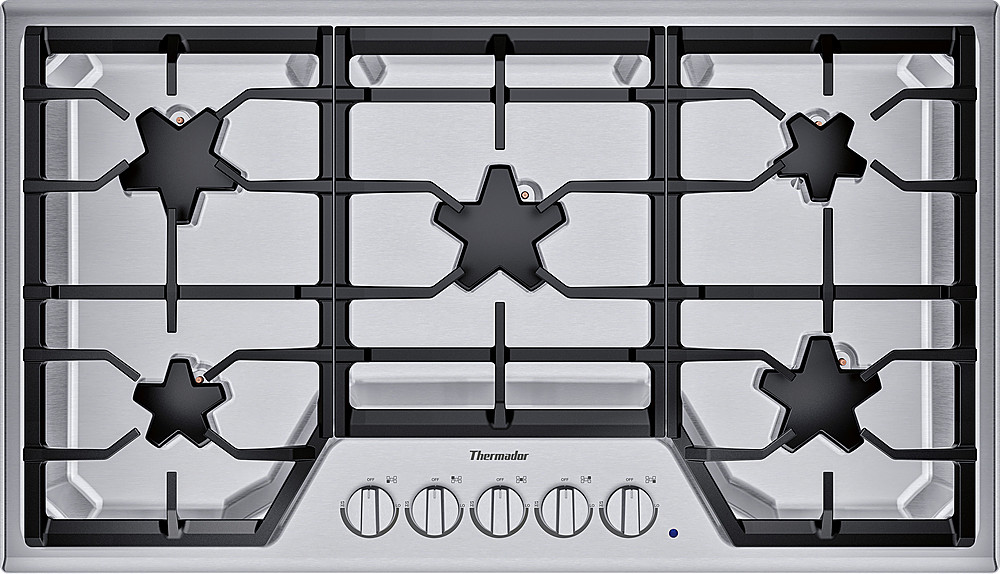 Thermador - 36" Masterpiece® Star® Burner Built-In Gas Cooktop with 5 Burners – Liquid Propane Convertible - Stainless steel