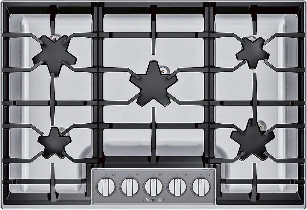 Front. Thermador - Masterpiece 30" Built-In Gas Cooktop with 5 Pedestal Star Burners and ExtraLow Select - Stainless Steel.