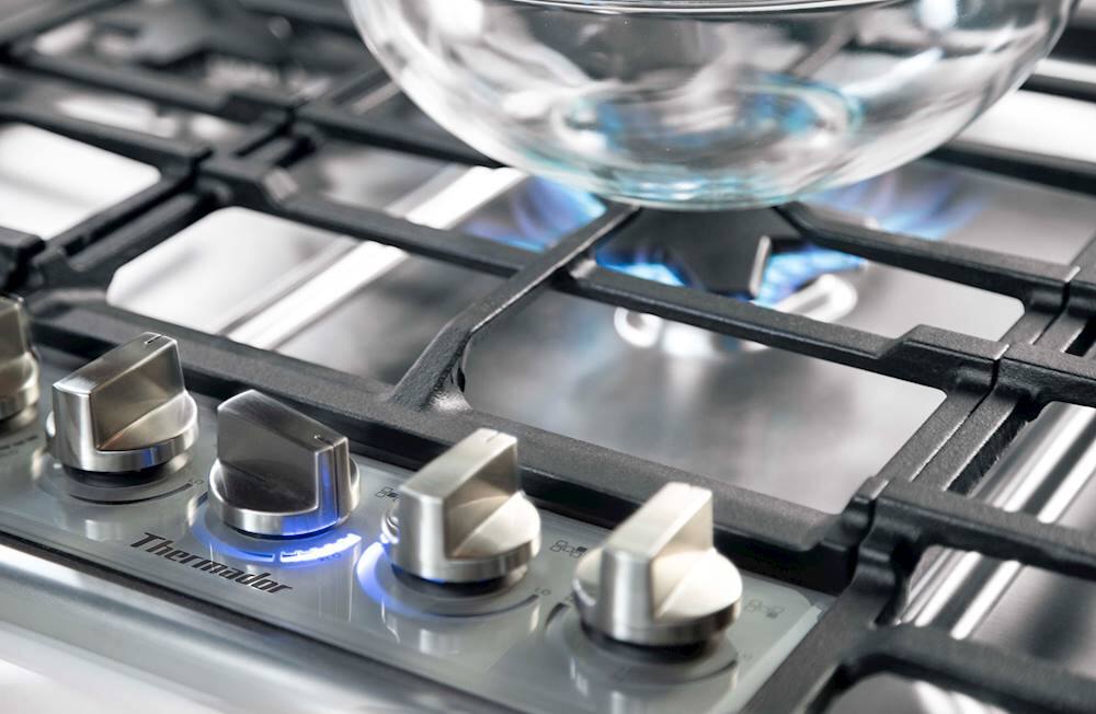 Alt View 14. Thermador - Masterpiece 30" Built-In Gas Cooktop with 5 Pedestal Star Burners and ExtraLow Select - Stainless Steel.