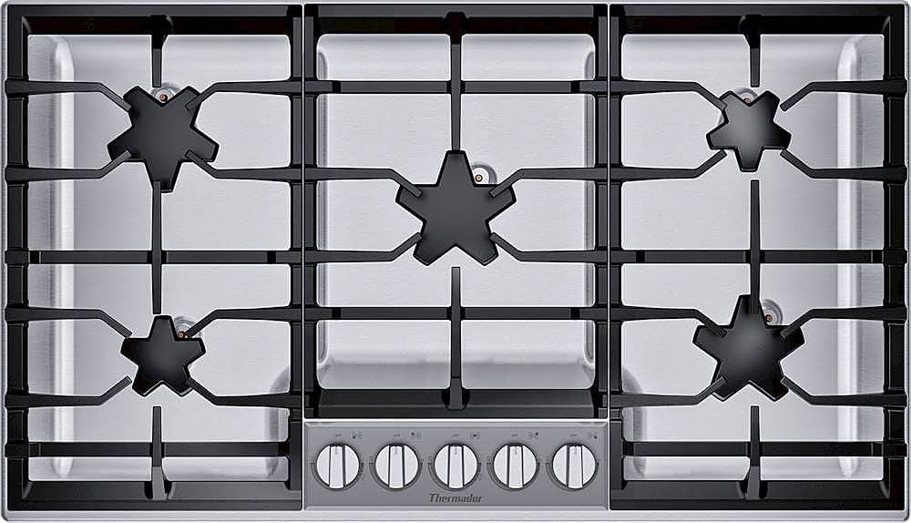 Front. Thermador - Masterpiece 36" Built-In Gas Cooktop with 5 Pedestal Star Burners and ExtraLow Slect - Stainless Steel.