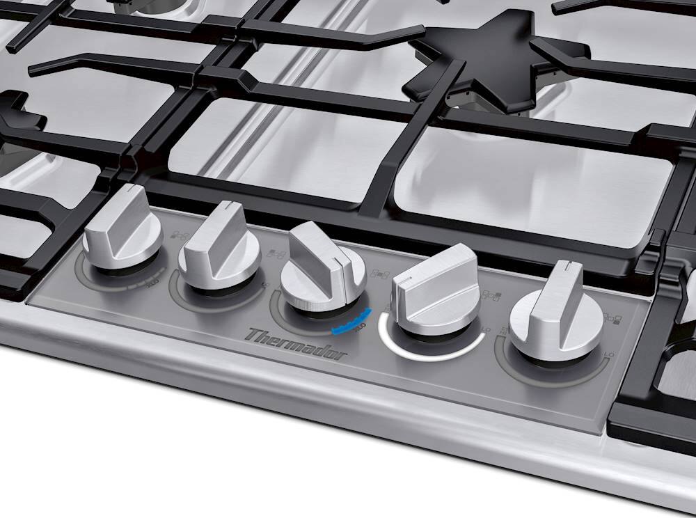 Alt View 18. Thermador - Masterpiece 36" Built-In Gas Cooktop with 5 Pedestal Star Burners and ExtraLow Slect - Stainless Steel.
