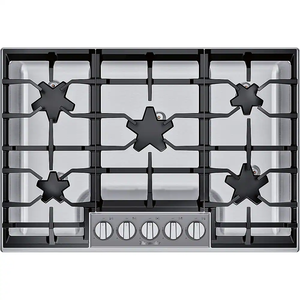 Front. Thermador - Masterpiece 30" Built-In Gas Cooktop with 5 Pedestal Star Burners - Stainless Steel.