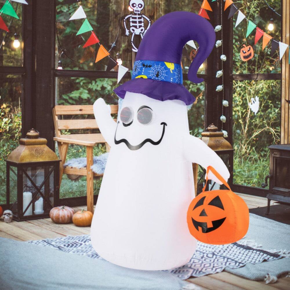 Alt View 3. Boyel Living - 6ft Glowing Ghost Halloween Inflatable Decor with Infinity LED Eyes - White.