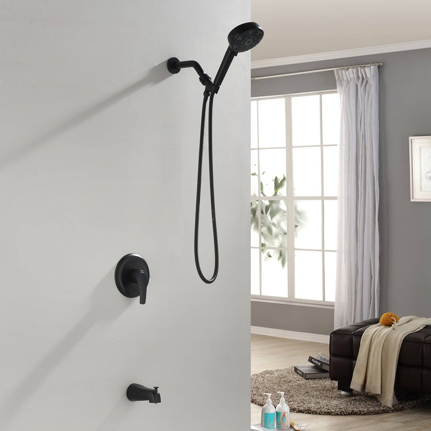 Alt View 2. Boyel Living - Matte Black Shower Set with cUPC Pressure Balance Valve 7 Function Filter Handheld Shower and High Flow Tub Spout - Matte Black.