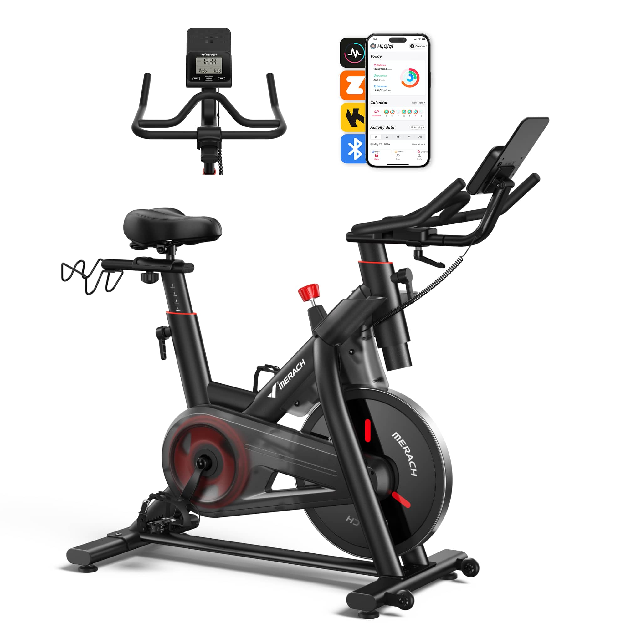 MERACH - S29R1 Magnetic Exercise Bike for Home, 40LB Flywheel Magnetic Resistance with Silent Belt Drive, Smart APP - Red