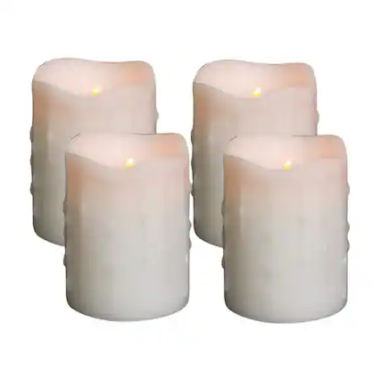Front. BreeBe - LED Dripping Wax Pillar Candles (Set of 4) - White.