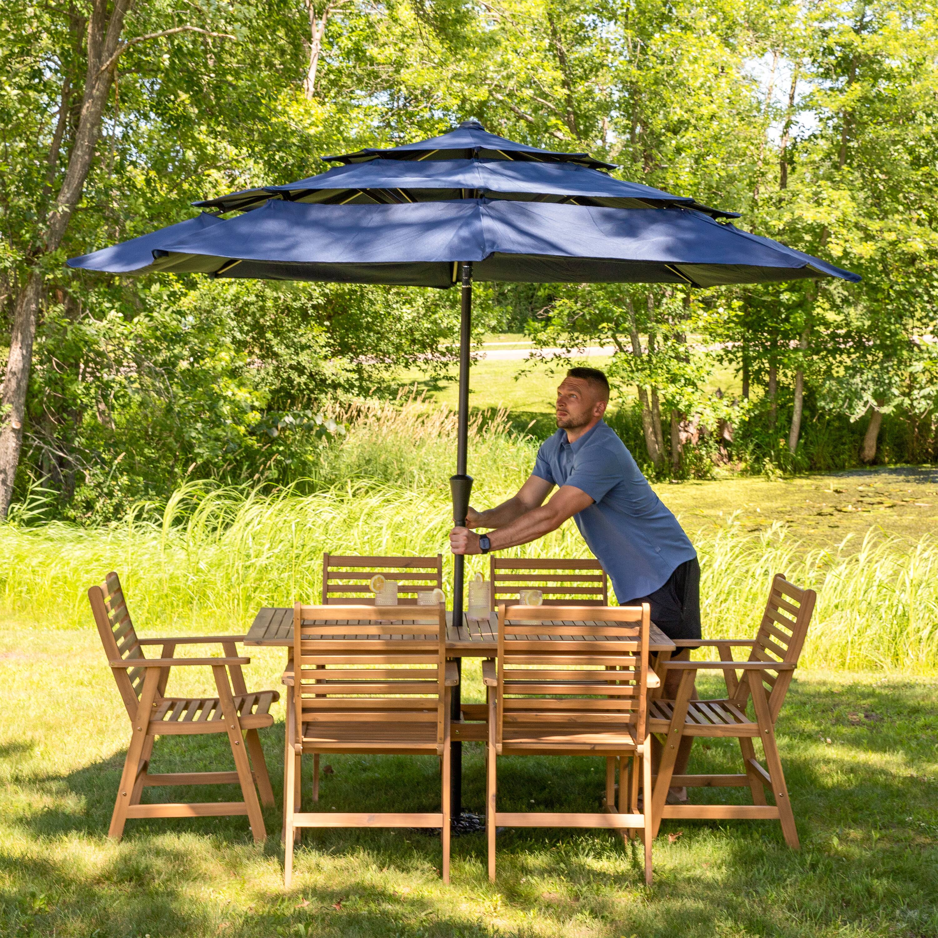 Alt View 9. Sunnydaze - Hatteras Acacia Wood 7-Piece Outdoor Dining Set - Brown.