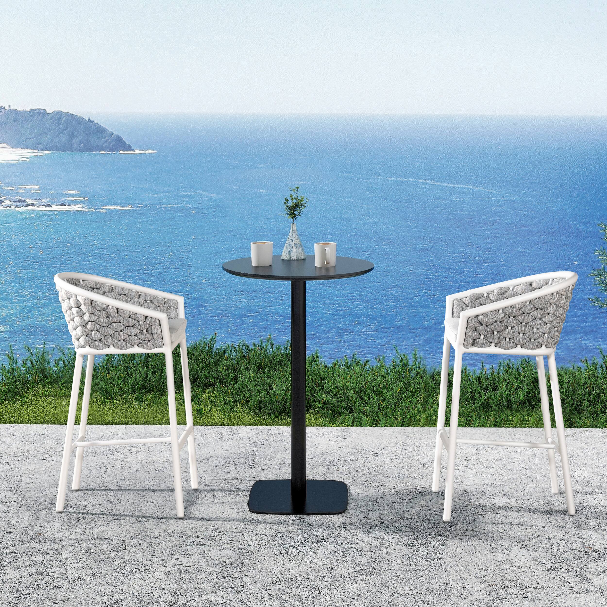 Angle. Mondawe - Set of 2 Rope Barrel Low Back Patio Counter Stool - Gray.