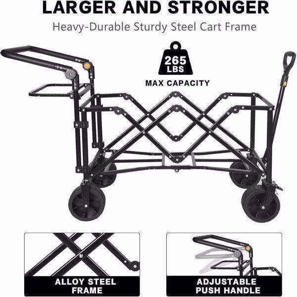 Larger and Stronger Heavy-Durable Sturdy Steel Cart Frame 265 LBS MAX CAPACITY ALLOY STEEL FRAME ADJUSTABLE PUSH HANDLE
