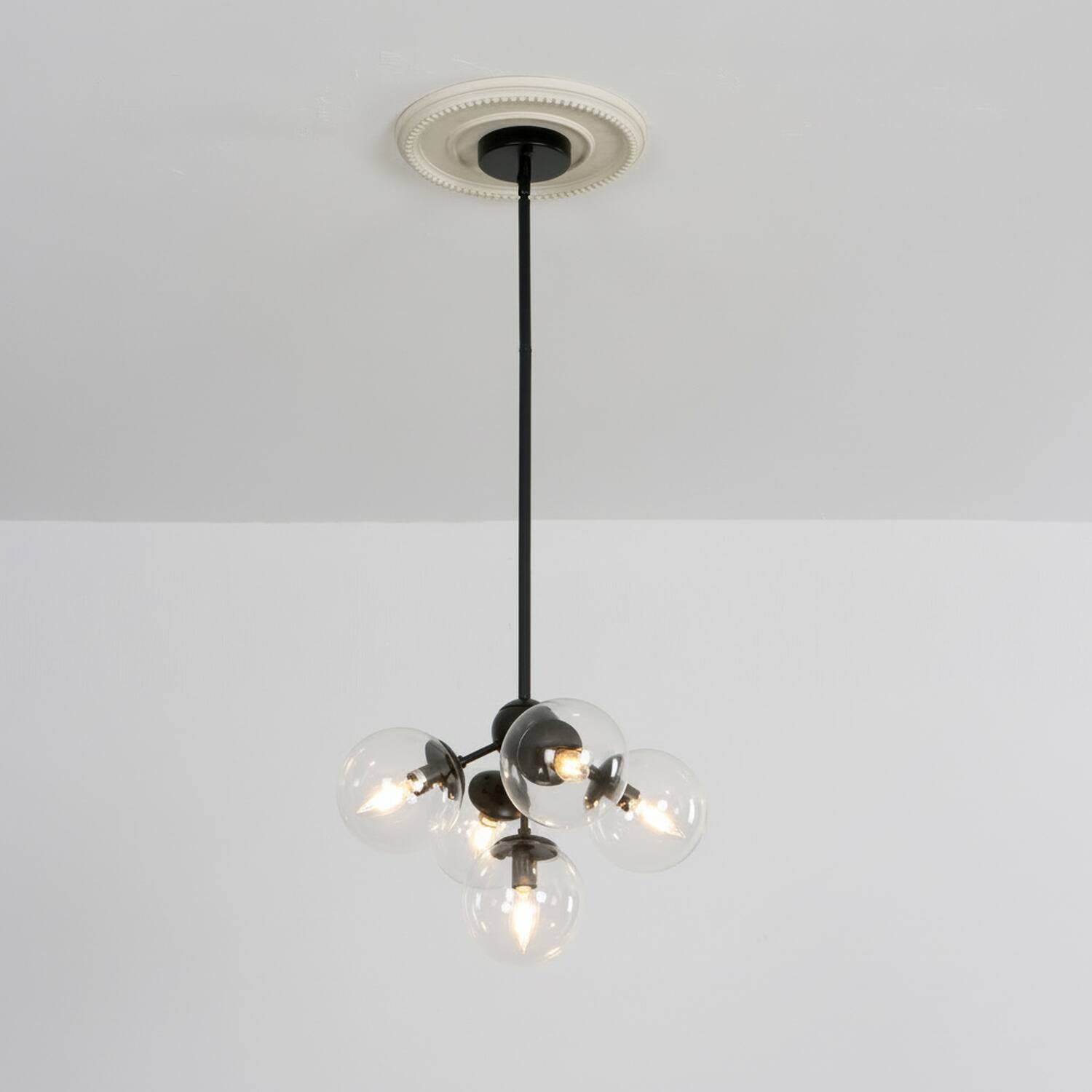 Alt View 4. Umeiluce - 5 Lights Modern Industrial Pendant Lights Clear Large Glass Shade - Matte Black.