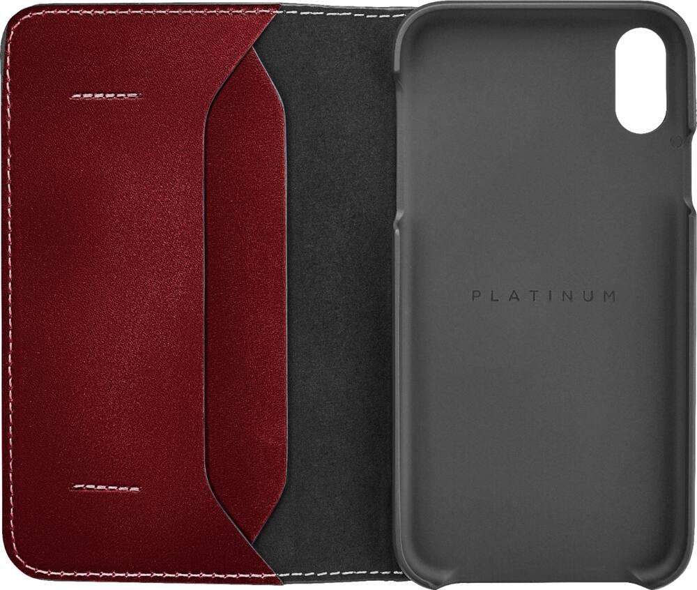 leather folio case for apple iphone xs max - dark red