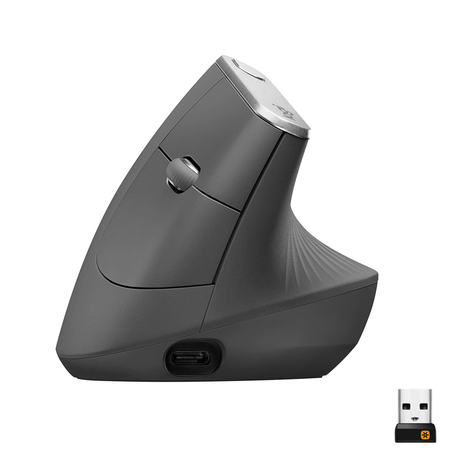 Front. Logitech - MX Vertical Advanced Wireless Optical Ergonomic Mouse with USB and Bluetooth Connection - Graphite.