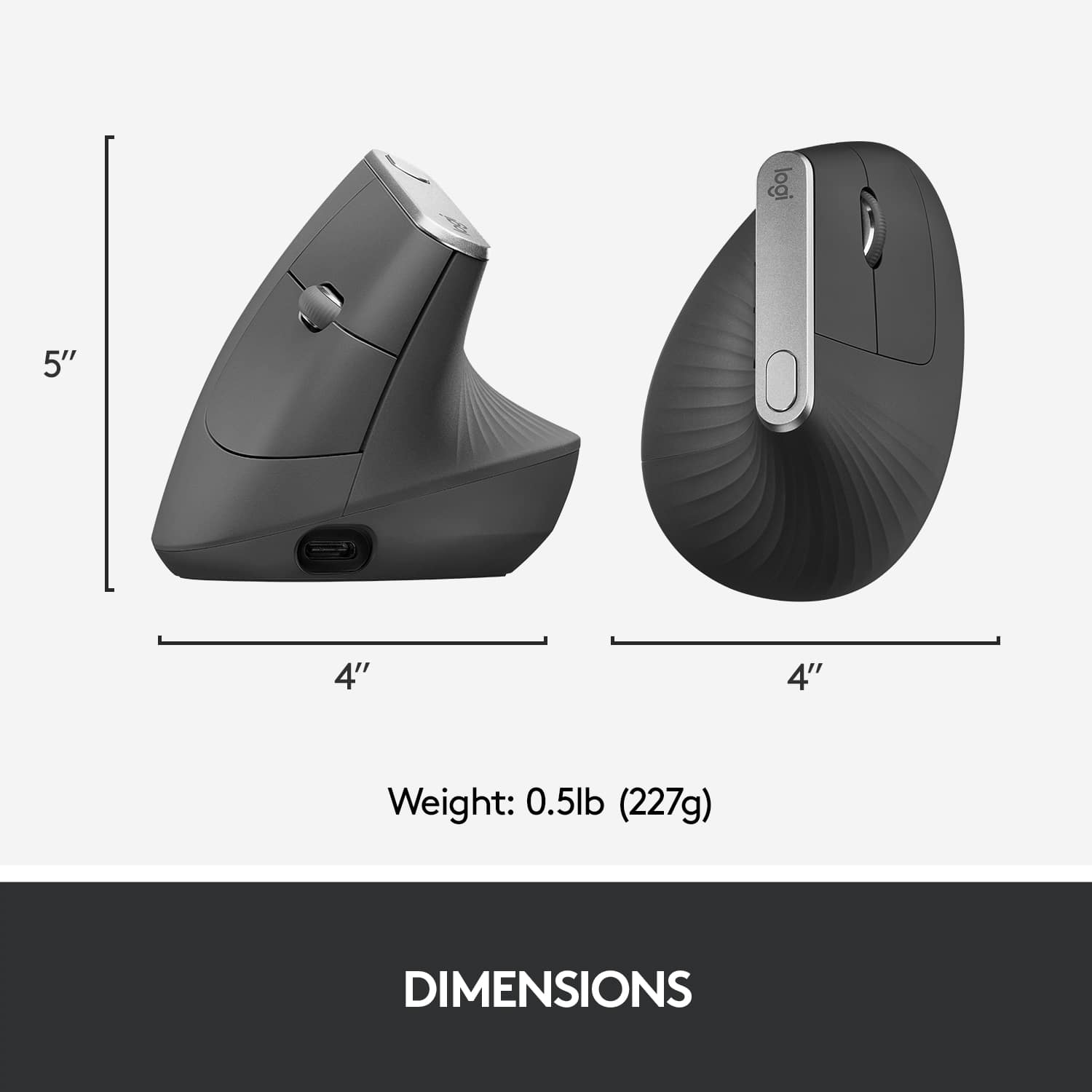 Logitech 5" 4" 4" Weight: 0.5lb (227g) Dimensions