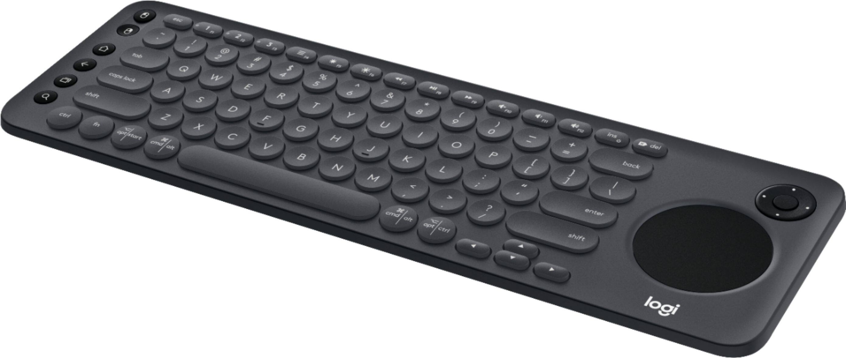 A black keyboard with a numeric keypad and a trackball. The keys include numbers, letters, and function keys. The trackball is located on the right side of the keyboard.