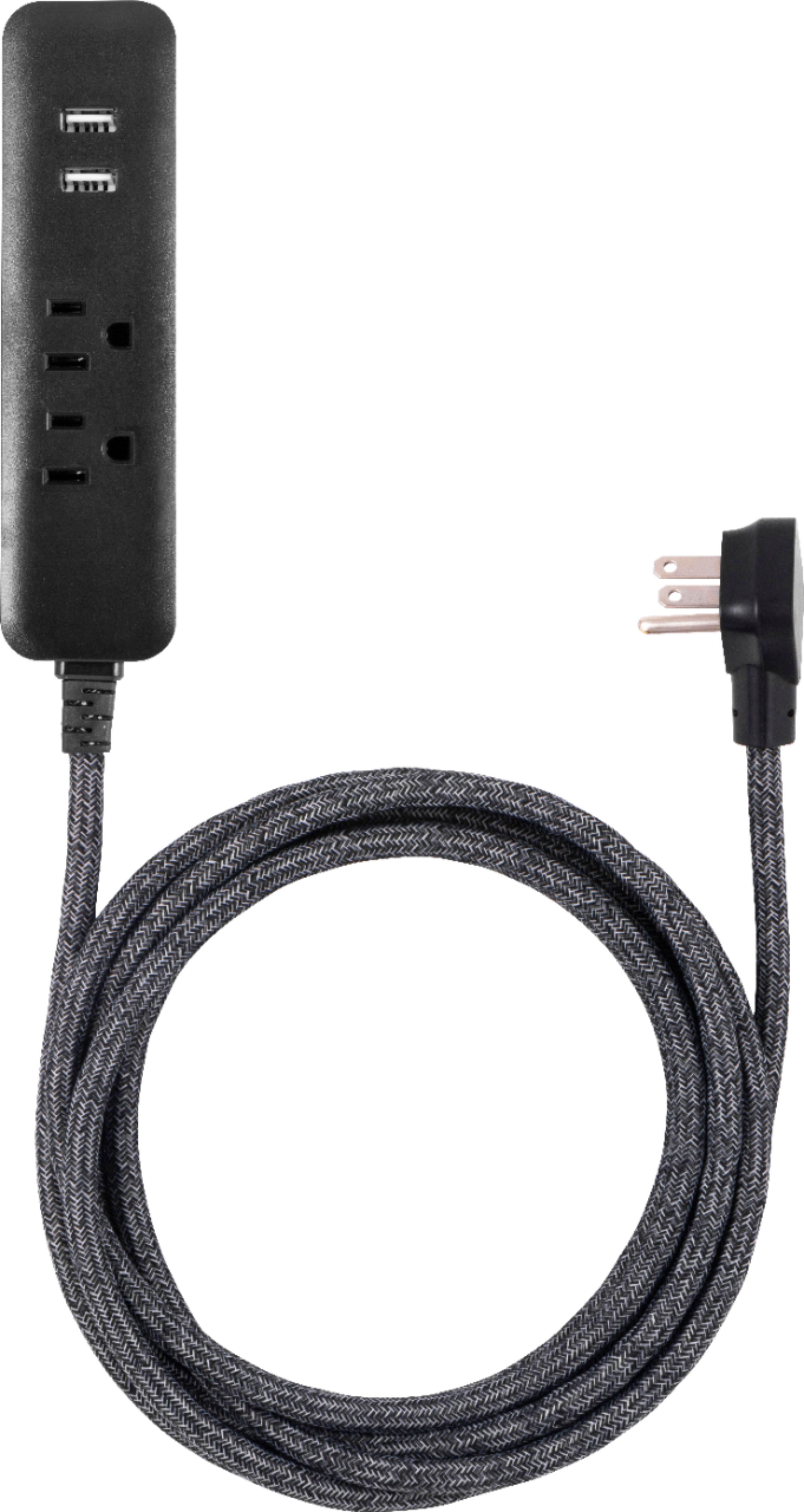 Front. Cordinate - 2 Outlet/2 USB 250 Joules Surge Protector w/10' Power Cord - Black Heather.