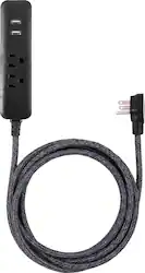 Cordinate - 2 Outlet/2 USB 250 Joules Surge Protector w/10' Power Cord - Black Heather - Front_Zoom