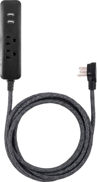 Front Zoom. Cordinate - 10' 2-Outlet 2-USB Extension Cord with Surge Protection - Black Heather.