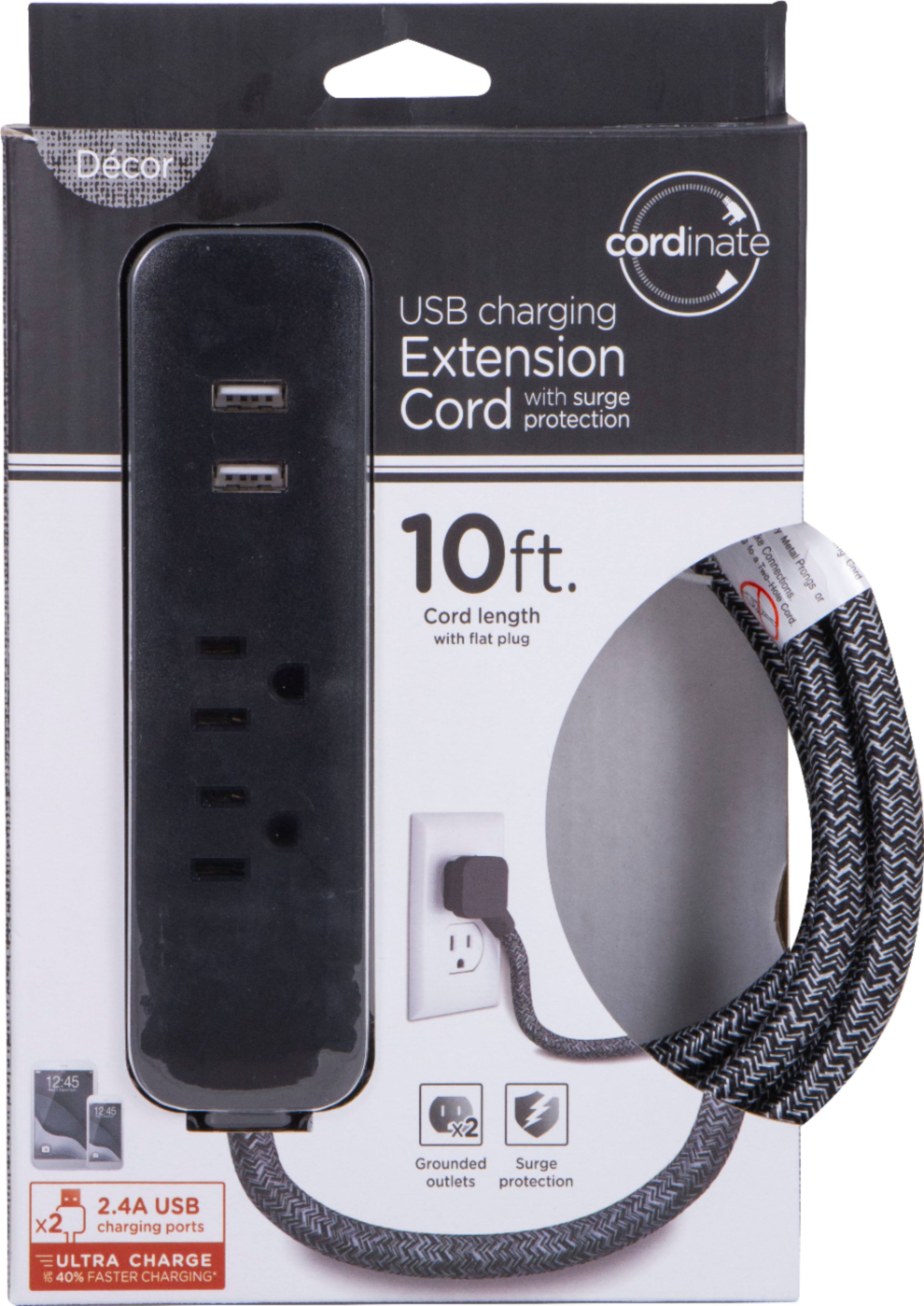 Alt View 15. Cordinate - 2 Outlet/2 USB 250 Joules Surge Protector w/10' Power Cord - Black Heather.