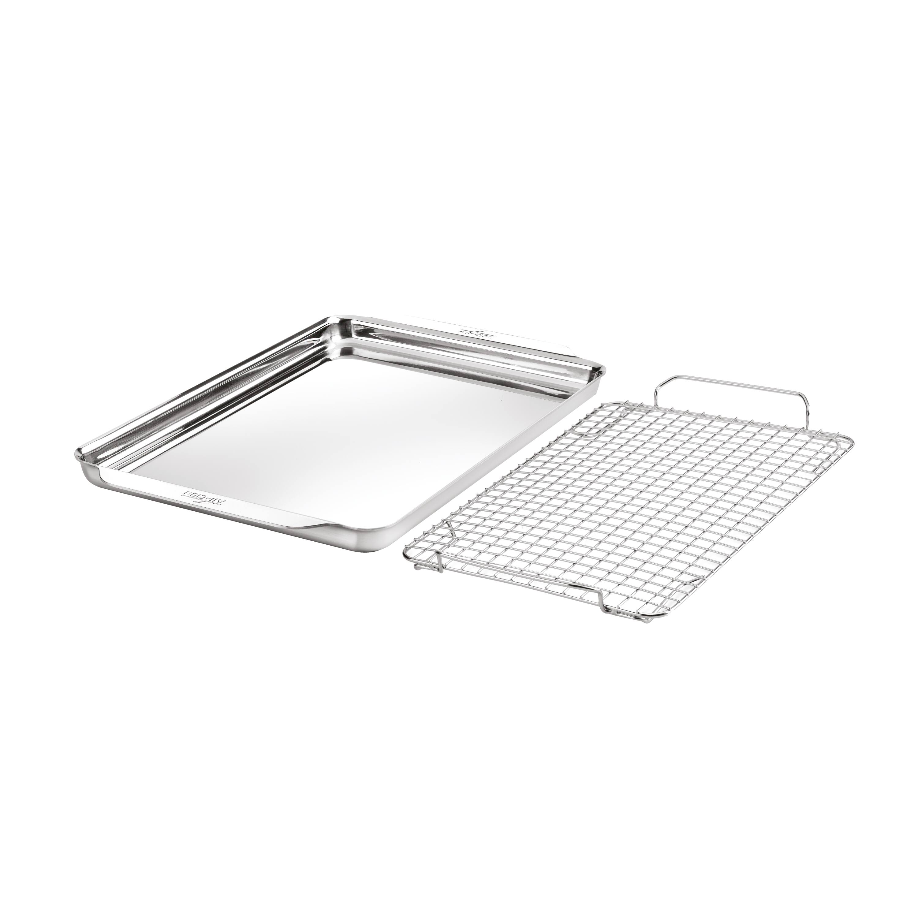 Front. All Clad - All-Clad 2pc Stainless Steel Bakeware Set, Tri-Ply, Silver.