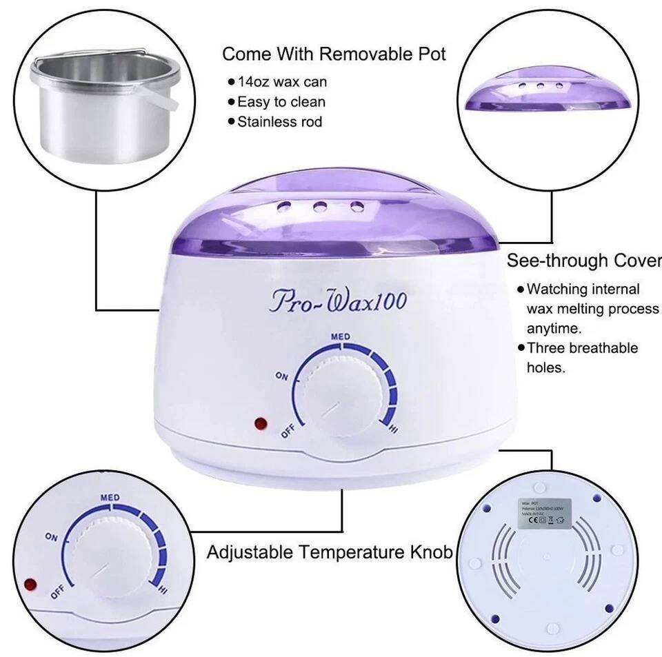 - Come With Removable Pot
  - 14oz wax can
  - Easy to clean
  - Stainless rod

- See-through Cover
  - Watching internal wax melting process anytime
  - Three breathable holes

- Adjustable Temperature Knob
  - OFF
  - HI
  - MED
  - ON

- CE Certified