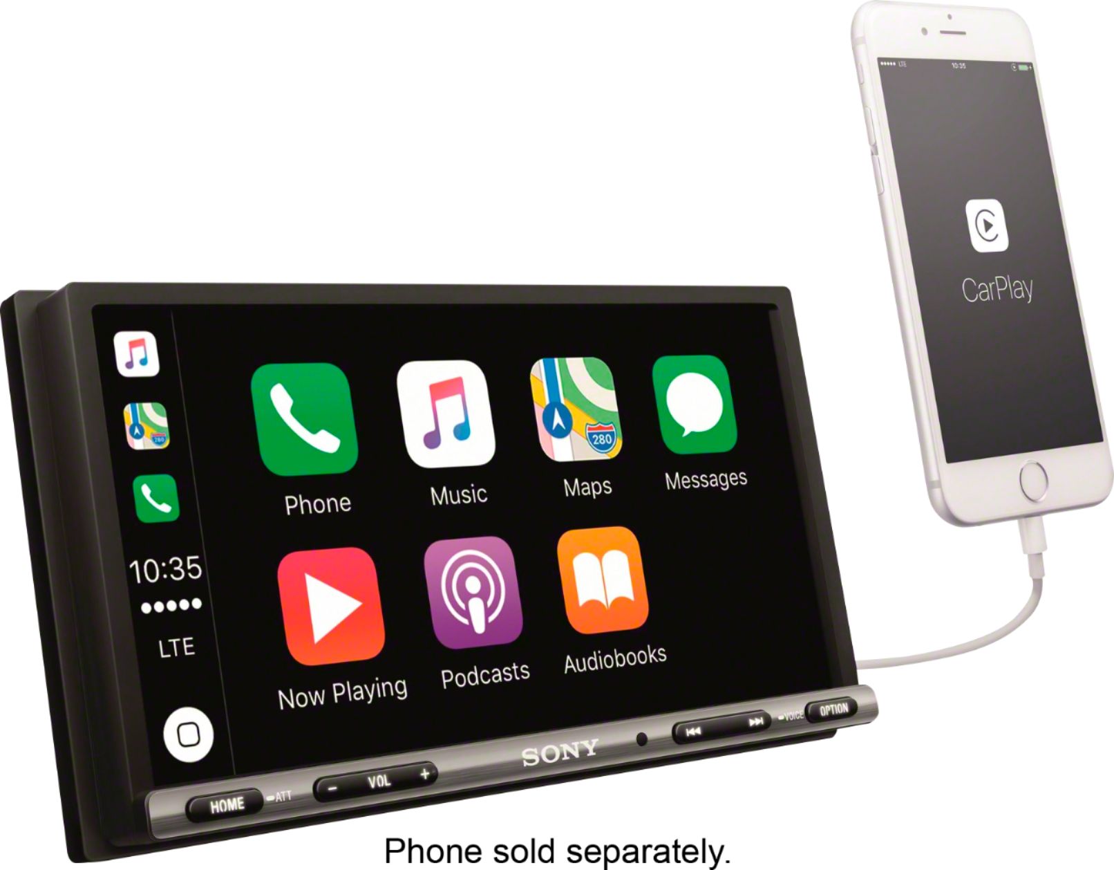 Left View: Sony - 7" - Android Auto/Apple® CarPlay™ - Built-in Bluetooth - In-Dash Digital Media Receiver - Black