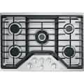Café - 30 in. Wide 5 Burner Built-In Gas Cooktop, Customizable with White LED Backlit, Heavy-Duty Knobs - Stainless Steel