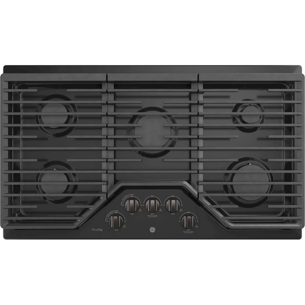 Front. GE Profile - 36" Built-In Gas Cooktop - Black Stainless Steel.