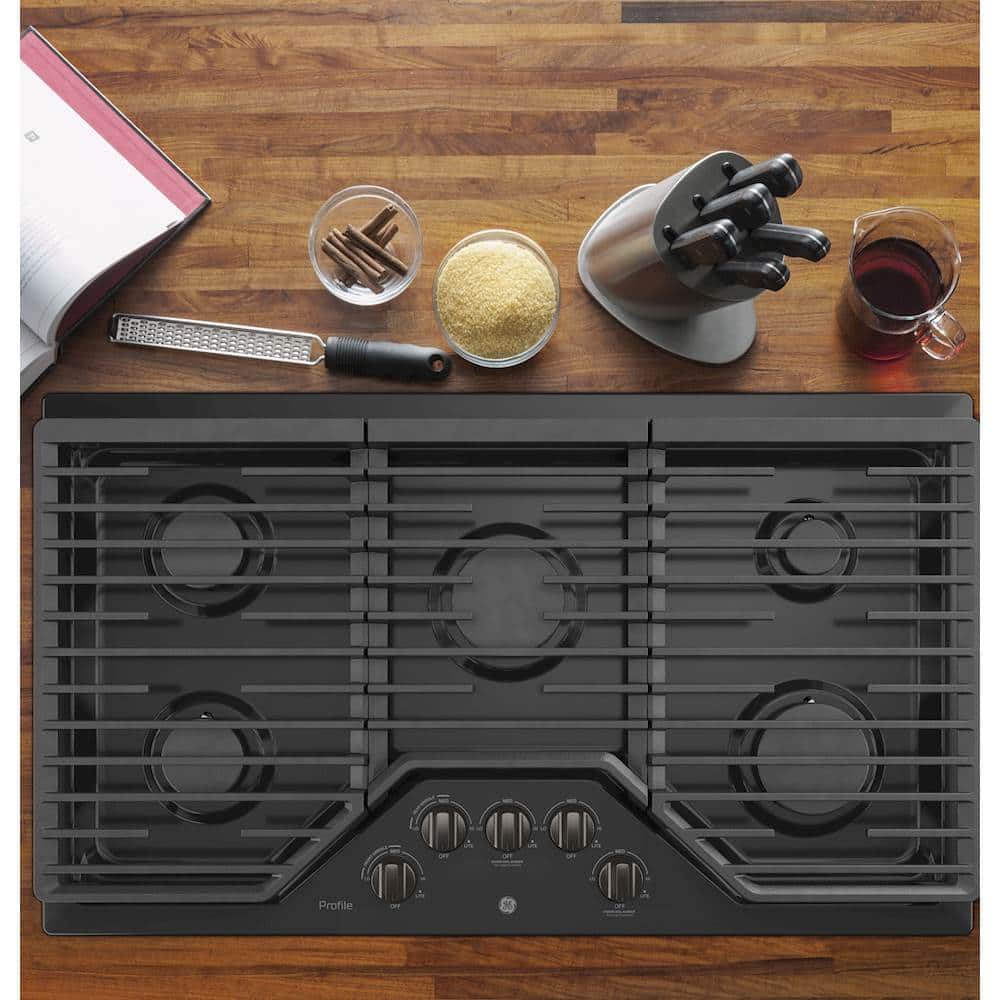 Alt View 12. GE Profile - 36" Built-In Gas Cooktop - Black Stainless Steel.