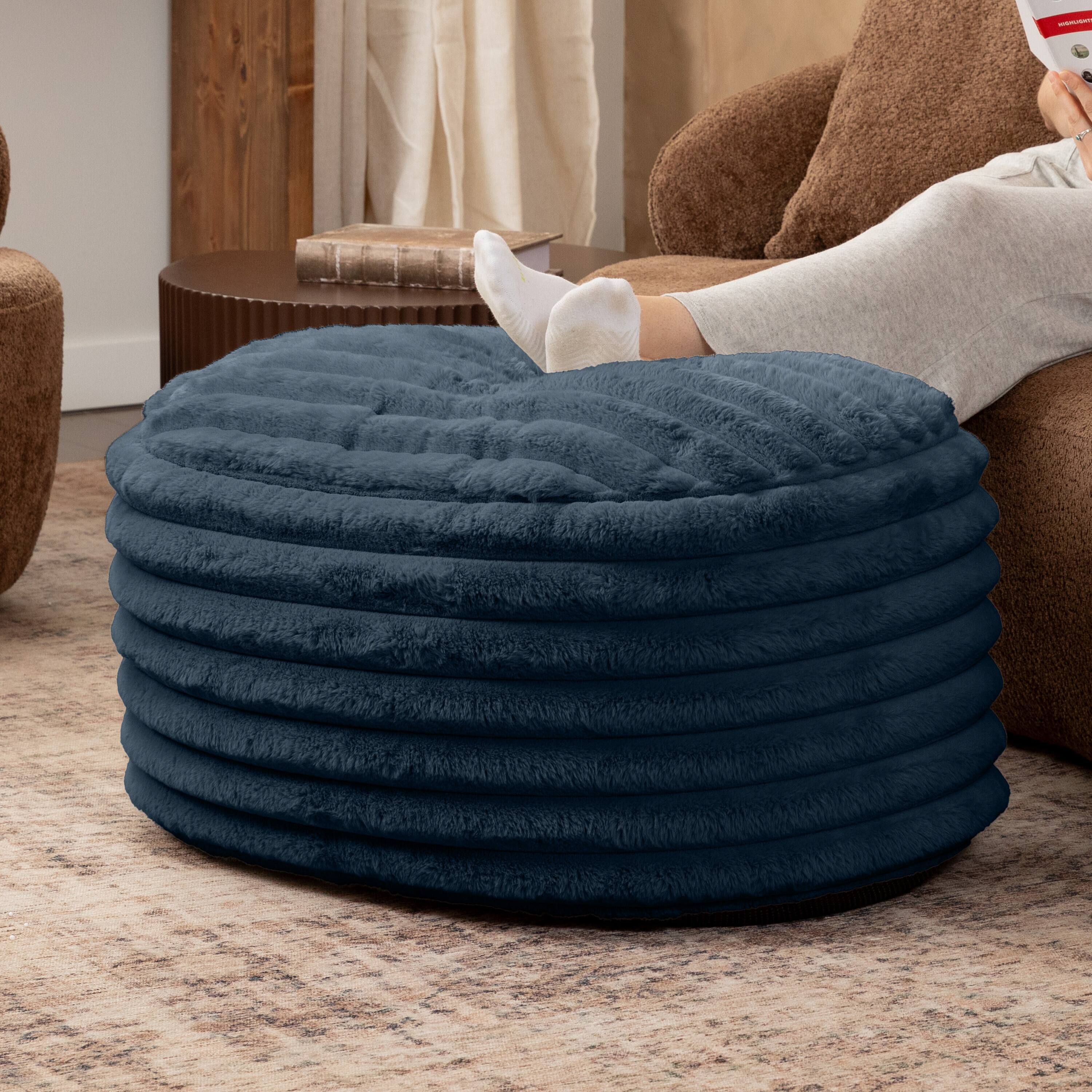 Angle. Jaxx - Jaxx Paran Accent Pouf - Fluffy Faux Fur Ottoman for Modern Interior Design, Large, Midnight Blue - Plush Fur Midnight Blue.