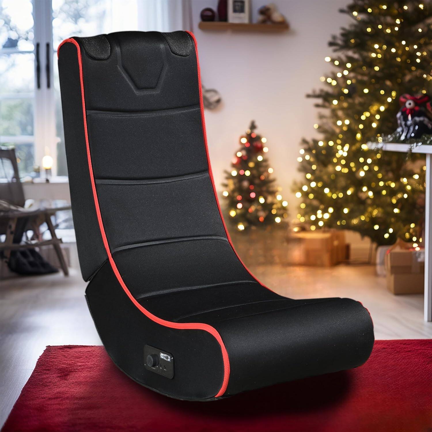 Angle. MOOSOO - Video Gaming Chair, Floor Rocking Chair with Built-in 2 Speakers For Watching TV, Reading, Playing Video Games - Black.
