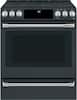 Front. Café - 5.7 Cu. Ft. Slide-In Electric Convection Range, Customizable - Matte Black.